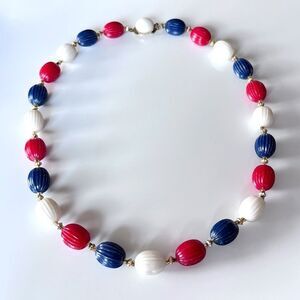 Vintage 1950’s Red White & Blue Fluted Melon Bead Necklace